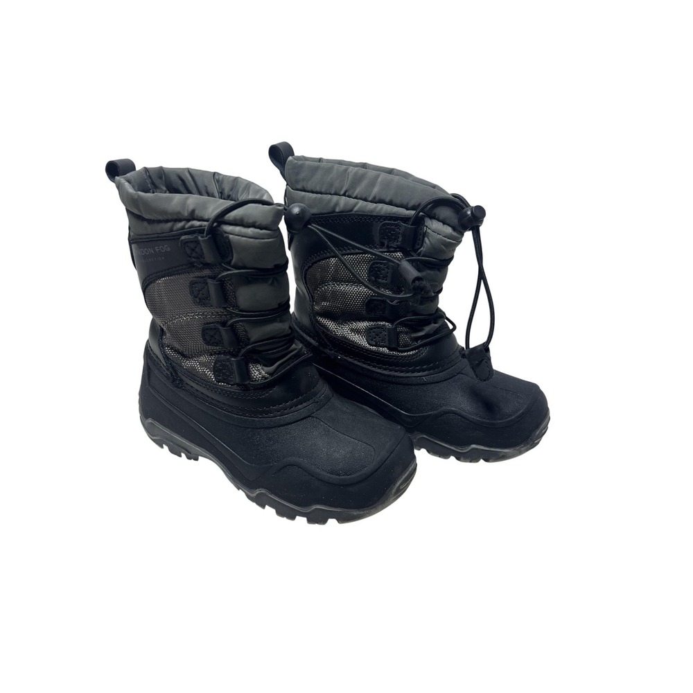 London Fog Snow Boots‎ Youth Size 12 Black Water Resistant Winter Drawstring